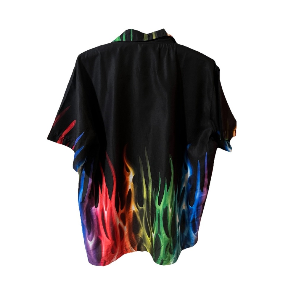 King Kameha Hawaiian Shirt Men's Lg Black With Flames Aloha Camp Vacation - Picture 2 of 3